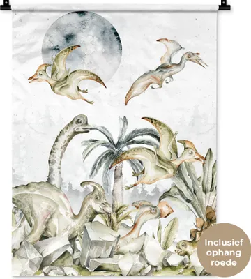 Produktbild von MuchoWow® Wandteppich Wandbehang Dinosaurier - Kinder - Dschungel - Grün - Tiere - Natur 60x80 cm Tapisserie Dekoration Wandtuch - Decke - Wandtücher - Wohne