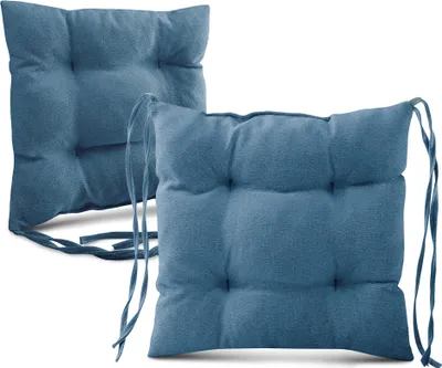Produktbild von 2er-Set Stuhlkissen 40x40 cm blau - Stuhlkissen mit Bändern, Steppkissen, Bodenkissen - Sitzkissen für Gartenstuhl, für Indoor und Outdoor