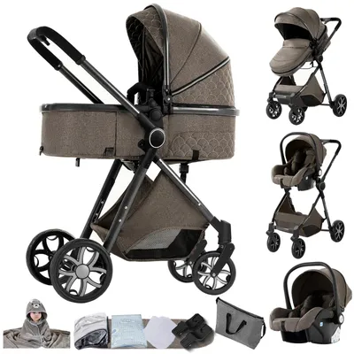 Zdjęcie produktu dla Wózek wielofunkcyjny 3 w 1 – system podróżny – wózek głęboko-spacerowy z nosidłem – składany – siedzisko odwracane – dla dzieci w wieku 1–2 lat – koła z amortyzacją – kolor: czekoladowy