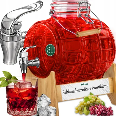 Produktbild von Kuketo | Glasfass Mit Kran 8 L Auf Holzständer – XXL Karaffe Für Whisky, Wein, Likör & Bimber – Dekoratives Fass Für Große Feiern & Hausbar