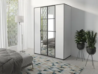 Produktbild von Kleiderschrank Schiebetürenschrank mit Kleiderstange OSLO I 150 mit Spiegel Weiß