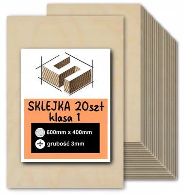 Imagen del producto de Tableros rectangulares de contrachapado de abedul sin tratar – corte y grabado láser, fresado CNC, modelismo, marquetería, pirograbado, pintura, decoupage y manualidades – calidad 1 – 40 × 60 cm (400 × 600 mm) – 3 mm – 20 unidades