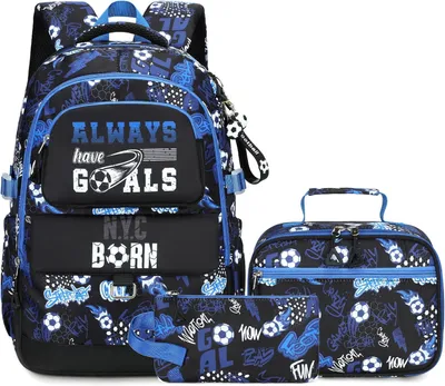 Produktbild von Rucksack Set 46x31x17 cm, 15.6 Zoll, mit Lunchbox und Federtasche, für Schule, Fußball Thema