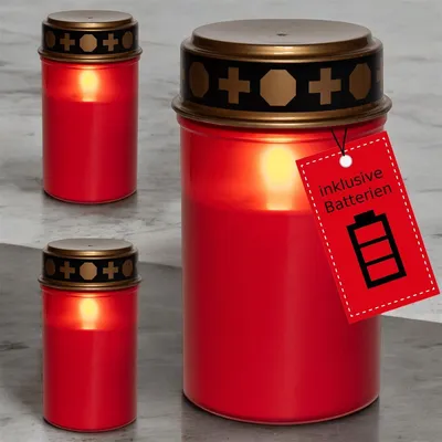 Produktbild von Novaliv LED Grablichter mit Batterie rot 3x Kerzen Friedhof Grablicht LED mit Batterie Friedhofskerze LED Kerze Outdoor Gedenkkerze Grablaterne Ewiges Licht Trauerkerze