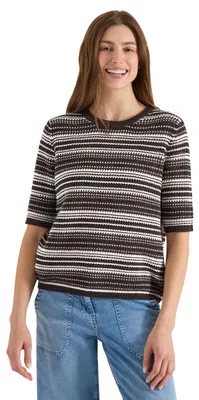 Imagen del producto de Jersey Cecil de manga corta, cuello redondo y diseño a rayas, color marrón chocolate, talla XXL