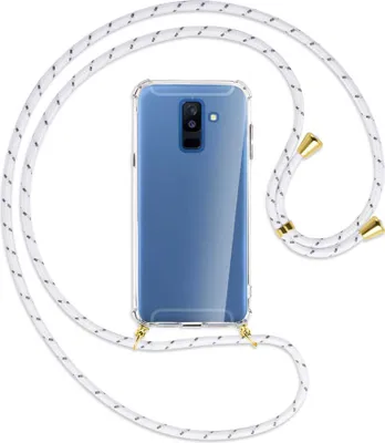 Produktbild von Handykette Backcover-Schutzhülle mit Band (Metall goldfarben) für Samsung Galaxy A6 Plus 2018 / J8 - weiß/grau
