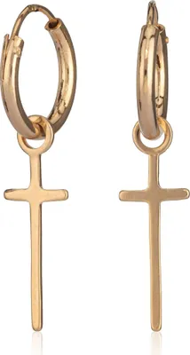 Produktbild von Paar Ohrhänger 18 Karat Vergoldet 30mm Keltische Ohrringe mit Kreuz Creole