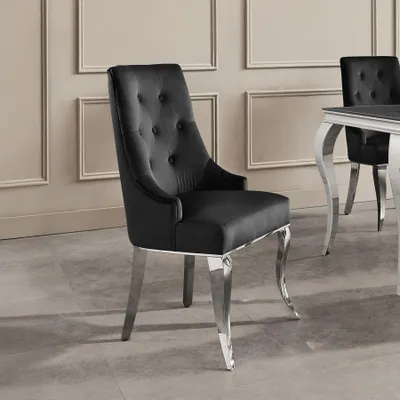 Produktbild von riess-ambiente Stuhl MODERN BAROCK DELUXE schwarz silber Samt Edelstahl Esszimmerstuhl mit Löwenkopf
