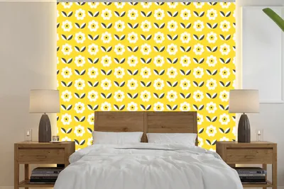 Produktbild von MuchoWow® Fototapete für Wohnzimmer oder Schlafzimmer Wandtapete Vinyl Motivtapete Blume - Gelb - Muster - Sommer - 220x220 cm - Tapeten