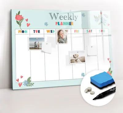 Produktbild von Magnetpinnwand Memoboard - Zubehörsatz - Schwarzer Marker + Schwamm + Magnete - 100 x 70 cm - Wochenplaner