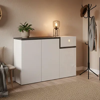 Immagine prodotto di Dmora Scarpiera Anist 40x120x80h cm Bianco Bianco Lucido, 22 Paia 4 Ante  Italy