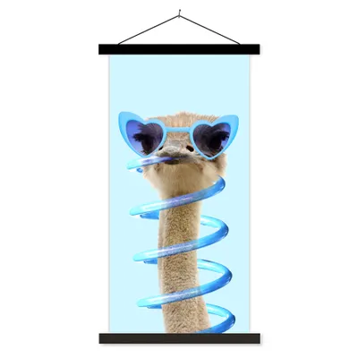 Produktbild von MuchoWow® Textilposter Strauß - Sonnenbrille - Blau - Tiere 60x120 cm mit schwarzem Rahmen - Magnete