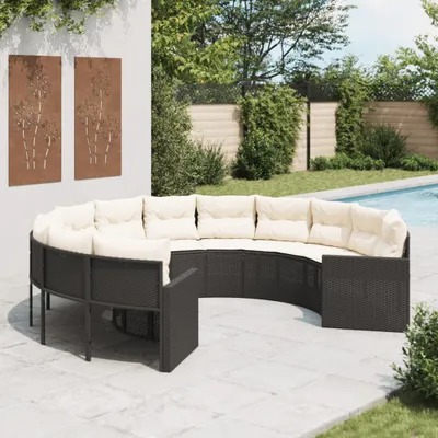 Produktbild von "2026 Promotion" Gartensofa mit Kissen - Rund Schwarz Poly-Rattan - Gartensofas CC17599