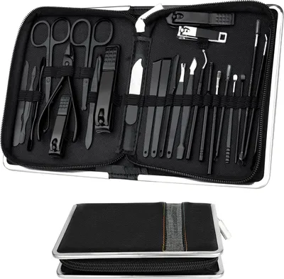 Produktbild von 26-teiliges Maniküre- und Pediküre-Set für Männer und Frauen - Nagelset mit Nagelknipser, Schere und Feile in Schwarz