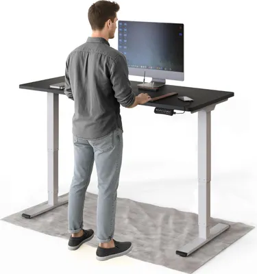 Produktbild von DESKSPACE PRO Plus Elektrisch höhenverstellbarer Schreibtisch, 140x70 cm Stehpult mit Memory-Funktion, Schwarze Tischplatte, Weißes Gestell