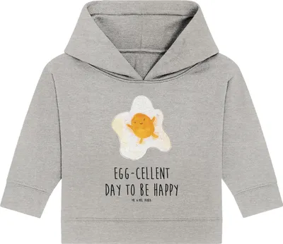 Produktbild von Mr. & Mrs. Panda Organic Baby Hoodie Spiegelei Ei 24. - 36. Monat - Heather Grey - Geschenk, Tag, Kapuzenshirt, Schön, Kapuzensweatshirt, Liebe, Glücklich