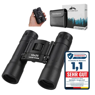 Produktbild von AlpinSpirit Fernglas 10x25 - Mini Fernglas - leicht & kompakt -  - für Brillenträger, Outdoor Fernglas für Wandern & Reisen - BAK4 & FMC