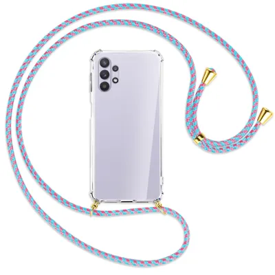 Produktbild von Handykette Backcover-Schutzhülle mit Band (Metall goldfarben) für Samsung Galaxy A32 5G - pink/mint