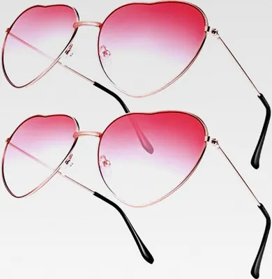 Produktbild von 2 Paar Herz Sonnenbrille in Rosa, Herzform, für Damen, Hippie-Stil, Party-Accessoires