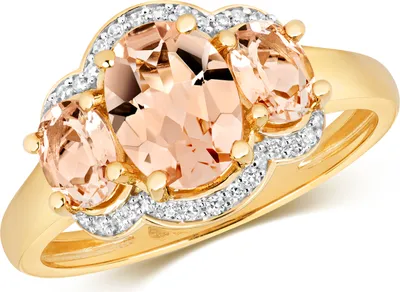 Produktbild von Exquisiter 9 Karat (375) Gold Trilogie Damen - Diamant Ring Brillant-Schliff 0.10 Karat mit Morganit, 53 (16.9); TRS11001RSM