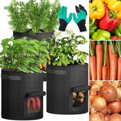 Produktbild von Famanu Pflanzsäcke 3 Stück, Kartoffelpflanzsack 40 l mit Sichtfenster, schwarz, für Tomaten, Kartoffeln, Gemüse und Blumen