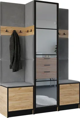Image de KIER FURNITURE Armoire EDEN, armoire de chambre, penderie, armoire d'entrée, chêne Craft et gris, 159,6 x 205 x 39 cm