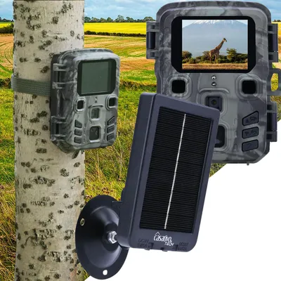 Produktbild von Kompakte Wildkamera, Full HD, PIR Bewegungssensor, Nachtsicht mit IR LEDs, IPX5, 180g leicht, Farbdisplay, inkl. Solar Panel