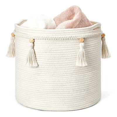 Produktbild von Dekorativer Baumwollseilkorb Boho Woven Quaste Schrank Aufbewahrungsbehälter Organizer für Kinderzimmer, Spielzeug, Wohnzimmer, Schlafzimmer