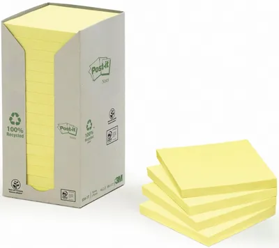 Produktbild von Haftnotiz Recycling Notes 76x76mm 100 Blatt gelb VE=10x16 Blöcke