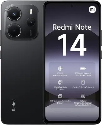 Produktbild von Xiaomi Redmi Note 14 4G Smartphone 8/256GB Schwarz mit Ladegerät