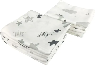 Produktbild von M.M.C. Spucktücher 10 PACK Spucktücher Mullwindel One Size 5 Wolken, 5 Sterne