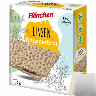 Produktbild von Filinchen Linsen Knusperbrot Glutenfrei vegan (100g Packung) + usy Block