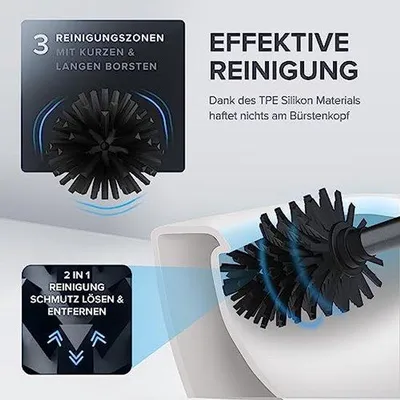 Image de Brosse de toilettes Ovimar Kniven, couleur gris métallisé mat | Brosse de toilettes en silicone | Fonction d'aération | Modèle sur pied | Tête de brosse en acier inoxydable remplaçable | Bac d'égouttage amovible | Brosse de toilettes sans fixation murale