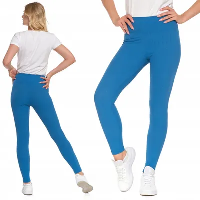 Produktbild von Damen-Leggings mit Rippstrick und hohem Bund, modisches Blau, MORAJ, Größe S/M