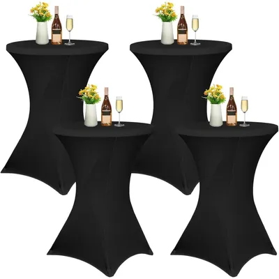 Productafbeelding van Tafelhoezen, set van 4, stretch, zwart, voor bistrotafels, diameter 70-75 cm, 70x110 cm