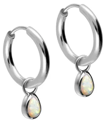 Produktbild von Chirurgenstahl Ohrclicker Creolen SYNTHETISCHER OPALTROPFEN Silber Innendurchmesser: 10mm + Designstärke: 1,6mm