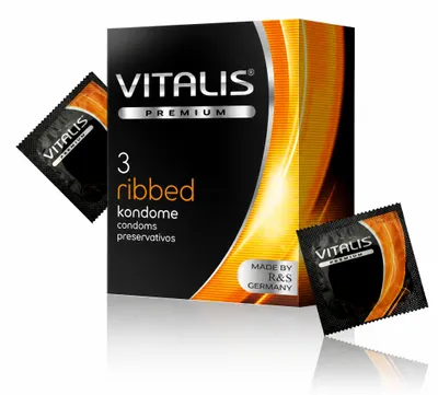 Produktbild von Vitalis Premium Ribbed Kondome für das extra harte Sexerlebnis, 1 x 3 Stück, KI-generiertes Bild