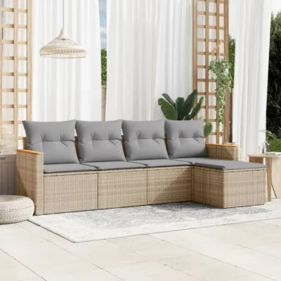 Produktbild von Design 5-tlg. Garten-Sofagarnitur mit Kissen Beige Poly Rattan, Gartenmöbel-Sets 2024 Neu