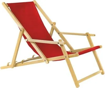 Produktbild von Holz Sonnenliege Strandliege Liegestuhl aus Holz 3 Stufen Klappbare Gartenliege mit Armlehne rot