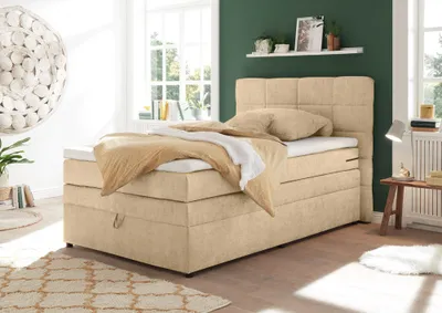 Produktbild von Boxspringbett 140x200 cm Jugendbett mit Bettkasten TEREZIN-09 Hotelbett in Uran sand