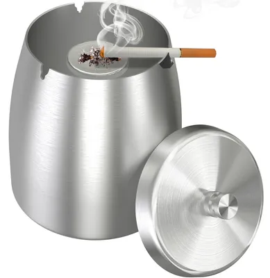 Image de Cendrier pour l'extérieur - Avec couvercle - En acier inoxydable - Résistant au vent