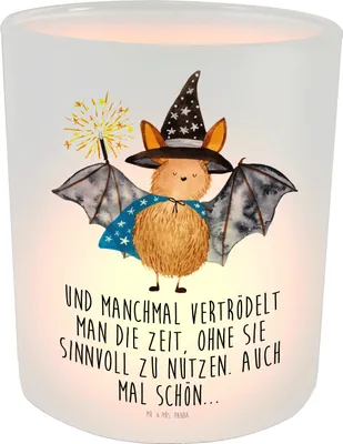 Produktbild von Mr. & Mrs. Panda Windlicht aus Glas Fledermaus Zauberer - Transparent - Geschenk, Reinsteigern, Outdoor, Teelichthalter, Kerzenhalter, Magier, Deko, Lustige Sprüche