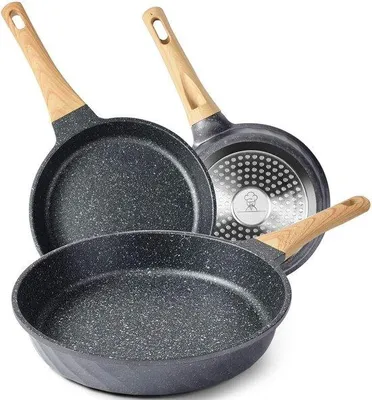 Produktbild von Famanu Bratpfannenset Antihaftbeschichtung - Induktionsgeeignet mit Hitzebeständigem Griff - Granit Kochgeschirr 20 cm 24 cm