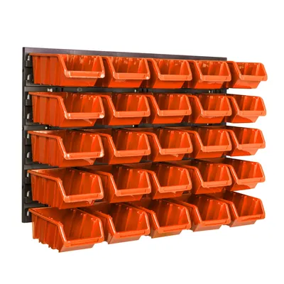 Obrázok produktu pre Nástenný panel na náradie 58 x 39 cm s 25 ks. Krabic závesný Oranžové Boxy plastová