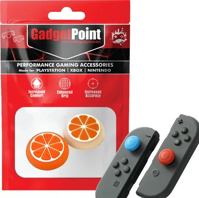 Produktbild von Thumbgrips - Thumb Grips voor Nintendo Switch Joy-Con Controllers - Gaming Thumbgrips - Performance Anti-Slip Thumbsticks - Bescherming Accessoires - Fruit - Oranje/Wit -