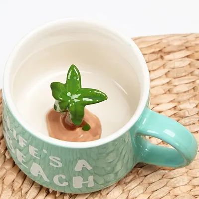 Productafbeelding van 3D kokosnoot mok met lepel, 350 ml, keramische beker, cadeau voor koffie en thee