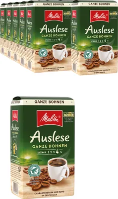 Multiple packages of Melitta Auslese whole bean coffee are displayed.
