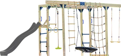 Immagine prodotto di AXI Boris Struttura per arrampicata in legno con scivolo grigio | Struttura per arrampicata attrezzata per bambini con diverse altalene, trapezio, reti per arrampicata e barre parallele