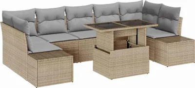 Immagine prodotto di vidaXL Set di divani con cuscini 8 pezzi Poli rattan beige e grigio chiaro
