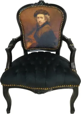 Produktbild von Barockstuhl Barock Stuhl Salon Salonstuhl Armlehne Schwarz Stoff Esszimmer Wohnzimmer Büro Flur Design Style Klassisch Premium Luxus Modern Retro